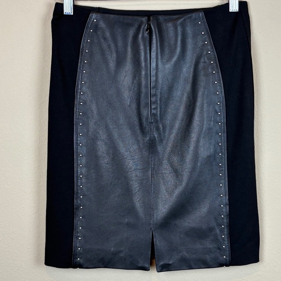 White House Black Market Black Genuine Leather Mini Pencil Skirt w/ Stud Accents - Picture 6 of 13